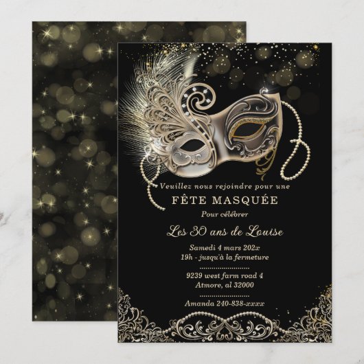 Elégante Pour Soirée Masquée Anniversaire Kaart (Voorkant / Achterkant)