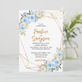 Elegante prachtige blauwe bloemen bruiloft kaart (Staand voorkant)