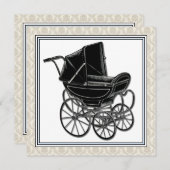 Elegante  Pram Beige Damask Baby shower Kaart (Voorkant / Achterkant)