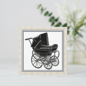 Elegante  Pram Beige Damask Baby shower Kaart (Staand voorkant)