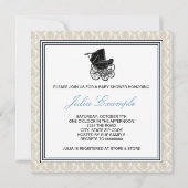 Elegante  Pram Beige Damask Baby shower Kaart (Achterkant)
