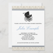 Elegante  Pram Beige Damask Baby shower Kaart (Achterkant)