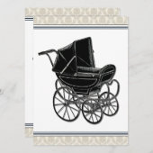 Elegante  Pram Beige Damask Baby shower Kaart (Voorkant / Achterkant)