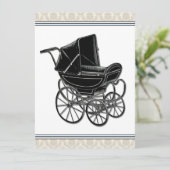 Elegante  Pram Beige Damask Baby shower Kaart (Staand voorkant)