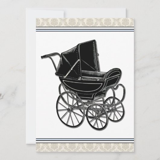 Elegante  Pram Beige Damask Baby shower Kaart (Voorkant)