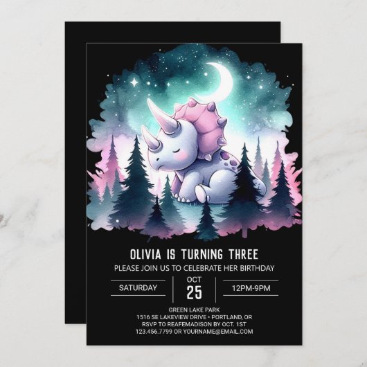 Elegante Prehistorische Triceratops Verjaardag Kaart (Voorkant / Achterkant)