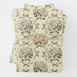 Elegante Preppy Beige Hydrangea Bow Toile Pattern Inpakpapier Vel