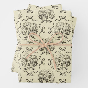 Elegante Preppy Beige Hydrangea Bow Toile Pattern Inpakpapier Vel