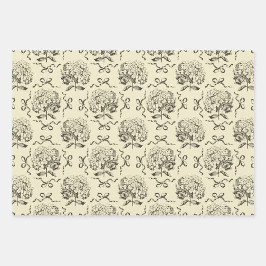 Elegante Preppy Beige Hydrangea Bow Toile Pattern Inpakpapier Vel (Voorkant)