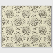Elegante Preppy Beige Toile Hydrangea Bow Pattern Cadeaupapier (Vlak)