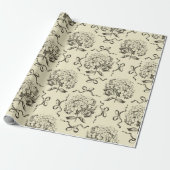 Elegante Preppy Beige Toile Hydrangea Bow Pattern Cadeaupapier (Uitgerold)