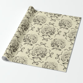 Elegante Preppy Beige Toile Hydrangea Bow Pattern Cadeaupapier