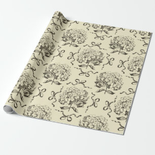 Elegante Preppy Beige Toile Hydrangea Bow Pattern Cadeaupapier