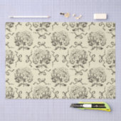 Elegante Preppy Beige Toile Hydrangea Bow Pattern Tissuepapier (Craft)