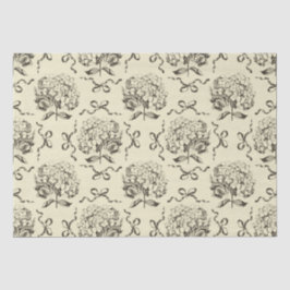 Elegante Preppy Beige Toile Hydrangea Bow Pattern Tissuepapier