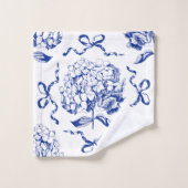 Elegante Preppy Blue Hydrangea Bow Toile Pattern Bad Handdoek (Wasdoekje)