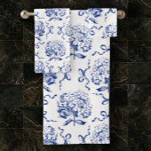 Elegante Preppy Blue Hydrangea Bow Toile Pattern Bad Handdoek