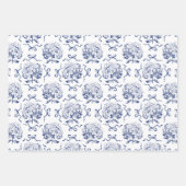 Elegante Preppy Blue Toile Hydrangea Bow Pattern Inpakpapier Vel (Voorkant)