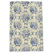 Elegante Preppy Blue Toile Hydrangea Bow Pattern Medium Cadeauzakje (Voorkant)