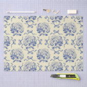 Elegante Preppy Blue Toile Hydrangea Bow Pattern Tissuepapier (Craft)