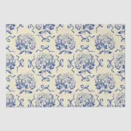 Elegante Preppy Blue Toile Hydrangea Bow Pattern Tissuepapier