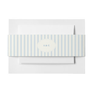 Elegante Preppy Franse Blauwe Strepen Monogram Uitnodigingen Wikkel