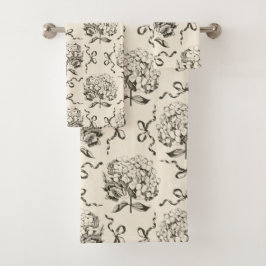 Elegante Preppy Hydrangea Bow Beige Toile Patroon Bad Handdoek