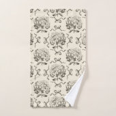 Elegante Preppy Hydrangea Bow Beige Toile Patroon Bad Handdoek (Handdoek)