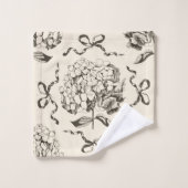 Elegante Preppy Hydrangea Bow Beige Toile Patroon Bad Handdoek (Wasdoekje)