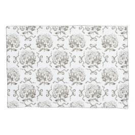 Elegante Preppy Hydrangea Bow Beige Toile Patroon Kussensloop