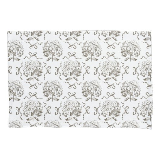 Elegante Preppy Hydrangea Bow Beige Toile Patroon Kussensloop (Voorkant)