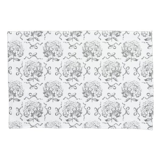 Elegante Preppy Hydrangea Bow Grey Toile Patroon Kussensloop (Voorkant)
