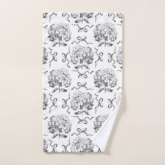 Elegante Preppy Hydrangea Bow Toile Pattern Bad Handdoek (Handdoek)