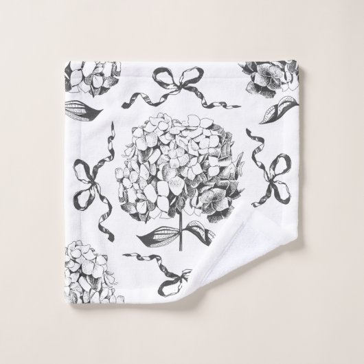 Elegante Preppy Hydrangea Bow Toile Pattern Bad Handdoek (Wasdoekje)