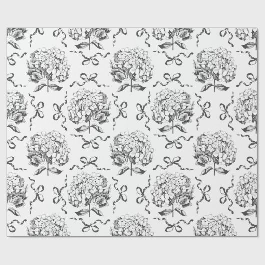 Elegante Preppy Hydrangea Bow Toile Pattern Cadeaupapier (Vlak)