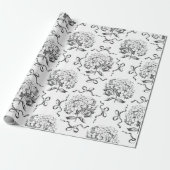 Elegante Preppy Hydrangea Bow Toile Pattern Cadeaupapier (Uitgerold)