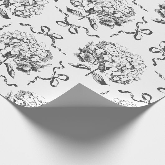 Elegante Preppy Hydrangea Bow Toile Pattern Cadeaupapier (Hoek)