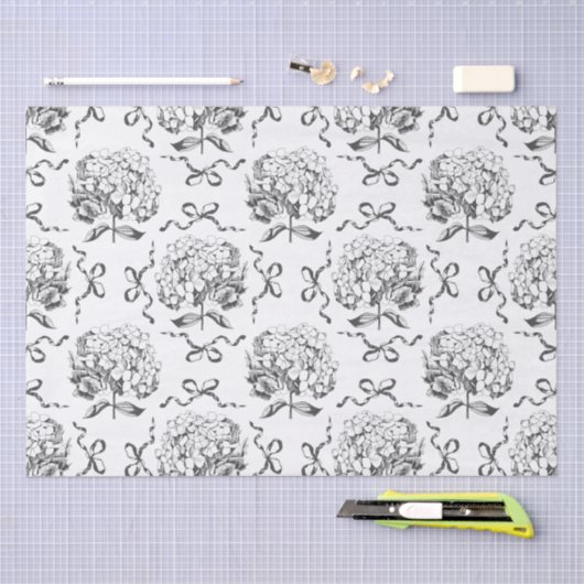 Elegante Preppy Hydrangea Bow Toile Pattern Tissuepapier (Craft)