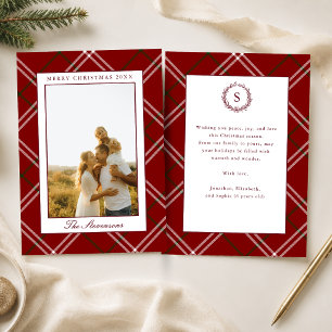 Elegante Preppy Klassieke Rode Plaid Kerst Foto Feestdagenkaart