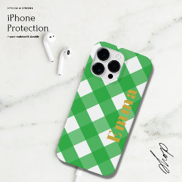 Elegante Preppy Moderne Groene Plaid Check Monogra Case-Mate iPhone 14 Pro Max Hoesje
