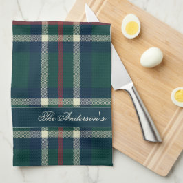 Elegante Preppy Plaid Monogram Kerstmis Theedoek