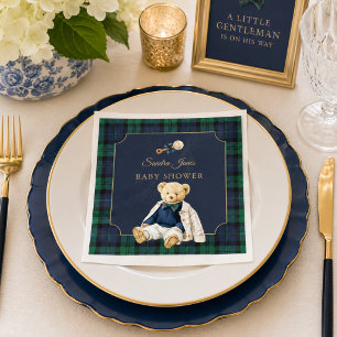 Elegante Preppy Polo Teddybeer Baby Shower Servet