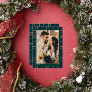 Elegante Preppy Tartan Plaid Kerst Foto Folie Feestdagenkaart