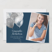 Elegante pret blauwe zilveren glitter universiteit kaart (Voorkant)