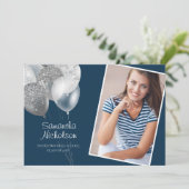 Elegante pret blauwe zilveren glitter universiteit kaart (Staand voorkant)