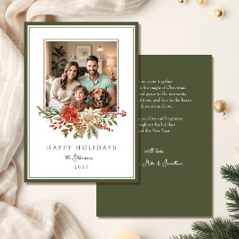 Elegante Prettig Kerstfeest Poinsettia Foto Feestdagenkaart