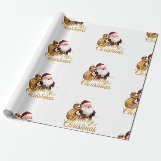 Elegante Prettig Kerstmis Kerstman Cadeaupapier (Uitgerold)