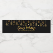 Elegante Prettig Vakantiefeest Zwart Goud Aangepas Waterfles Etiket (Enkel label)