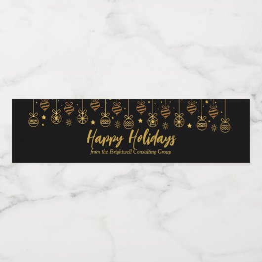 Elegante Prettig Vakantiefeest Zwart Goud Aangepas Waterfles Etiket (Enkel label)