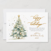 Elegante Prettig Vieren Gouden Script Kerstboom Feestdagenkaart (Voorkant)